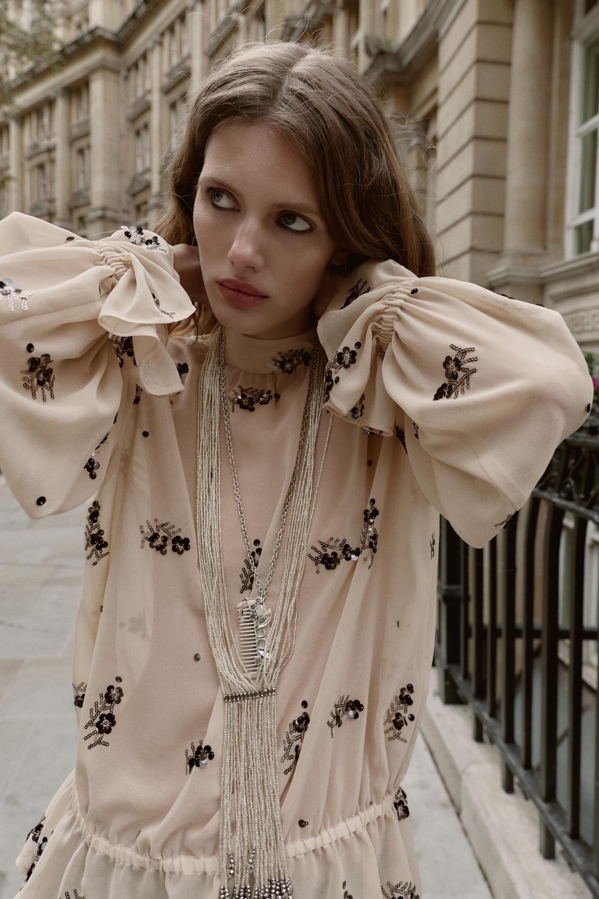 SEMI-SHEER SEQUIN BLOUSE